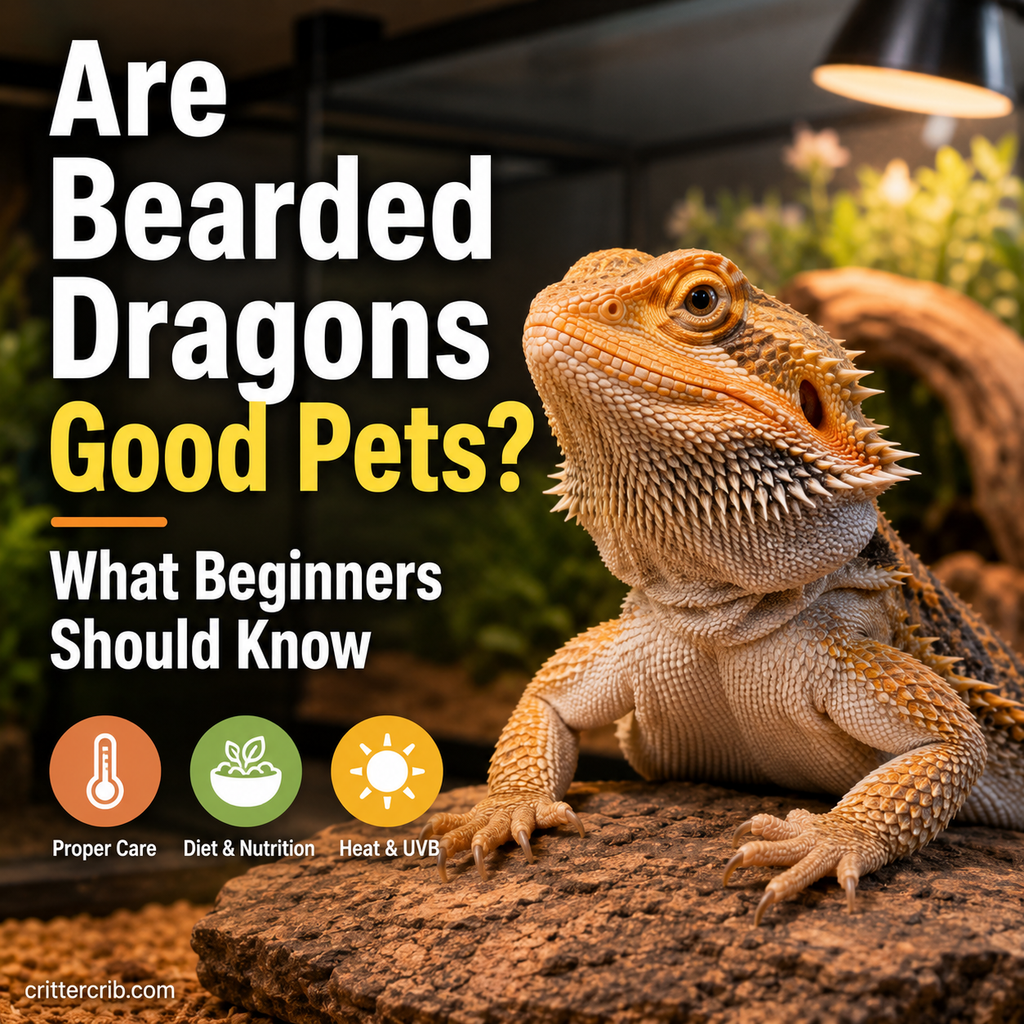 Bearded dragon resting in a naturalistic terrarium with proper heat and UVB lighting.