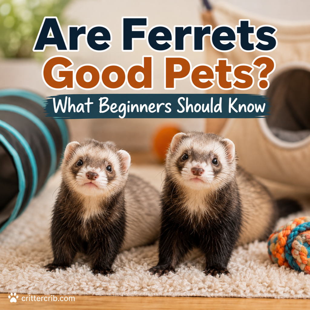 Two pet ferrets in a comfortable indoor play area with tunnels and toys