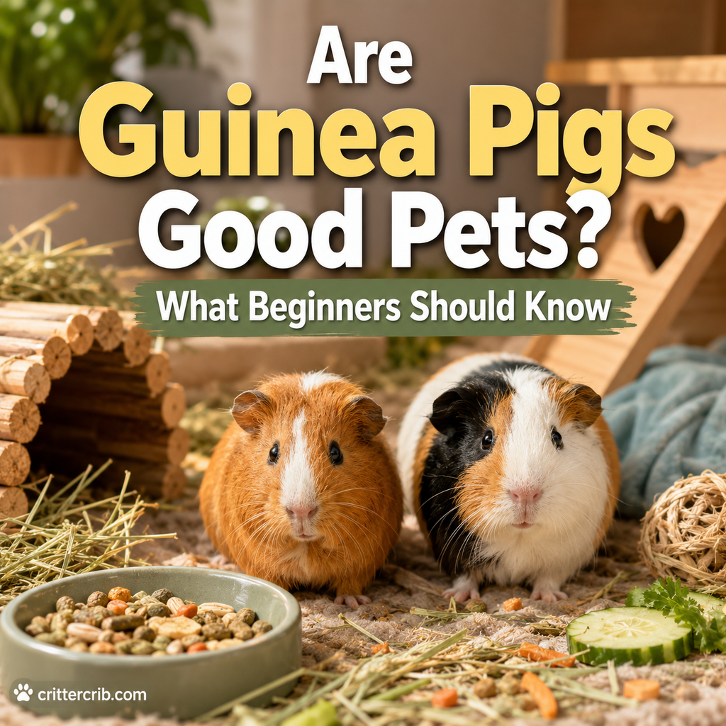 Two guinea pigs in a comfortable habitat for beginners considering guinea pigs as pets