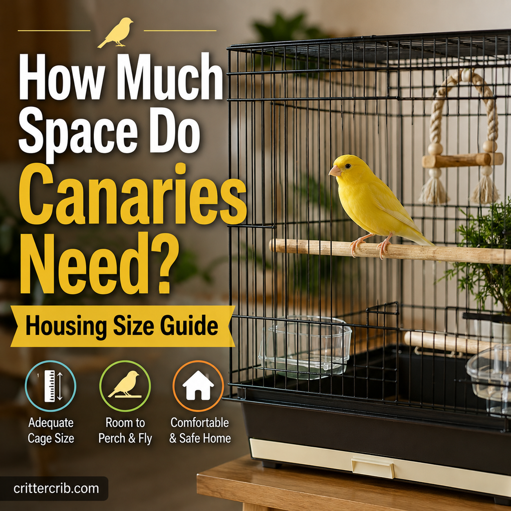 Yellow canary perched inside a spacious rectangular bird cage