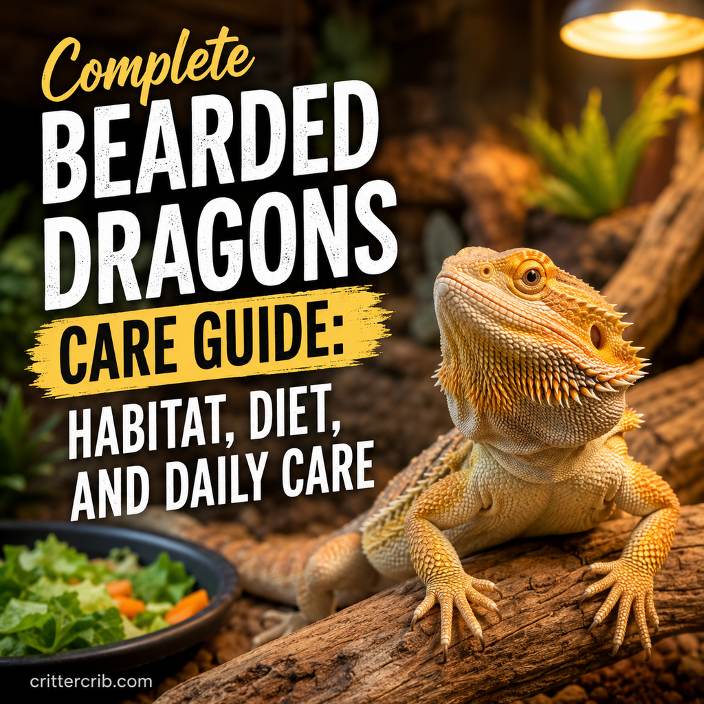 Bearded dragon care guide covering habitat, diet, and daily care