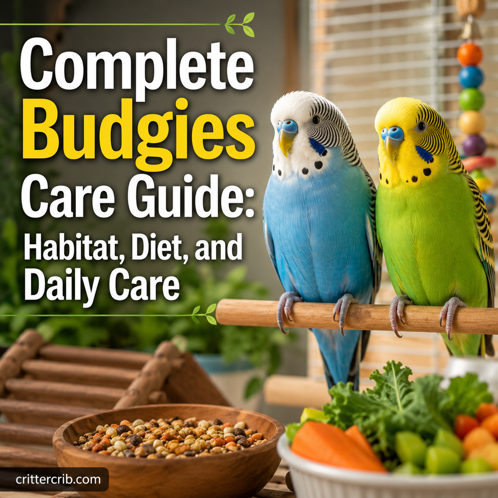 Budgies perched together with healthy foods for a complete budgie care guide