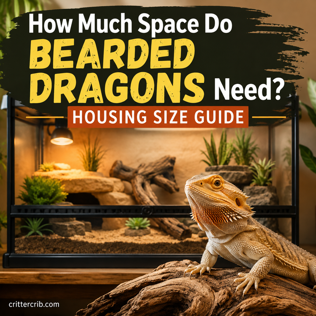 Bearded dragon beside a large enclosure showing how much space bearded dragons need