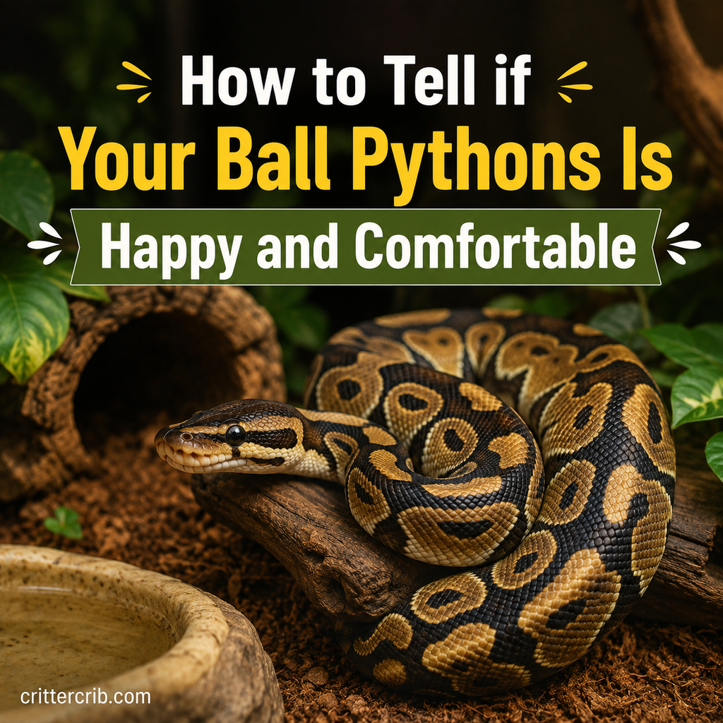 Happy and comfortable ball python resting calmly in its enclosure