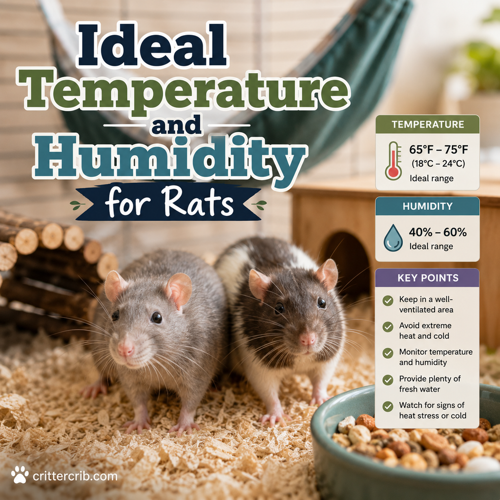 Two pet rats in a comfortable indoor habitat showing ideal temperature and humidity conditions