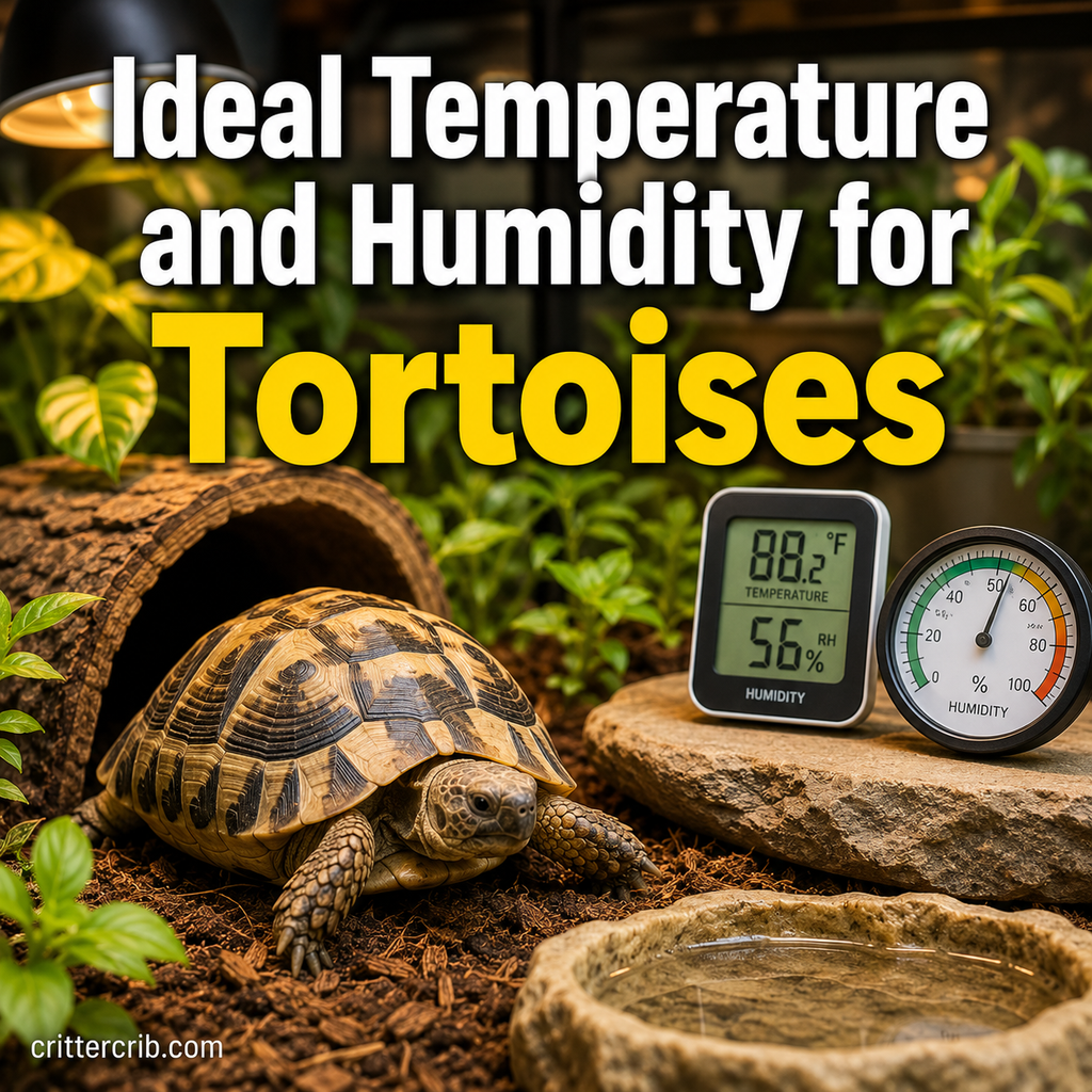 Tortoise enclosure with thermometer and hygrometer for monitoring temperature and humidity
