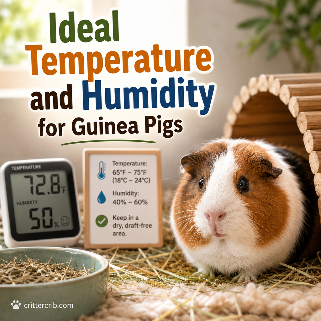 Guinea pig in an indoor habitat showing the ideal temperature and humidity for guinea pigs