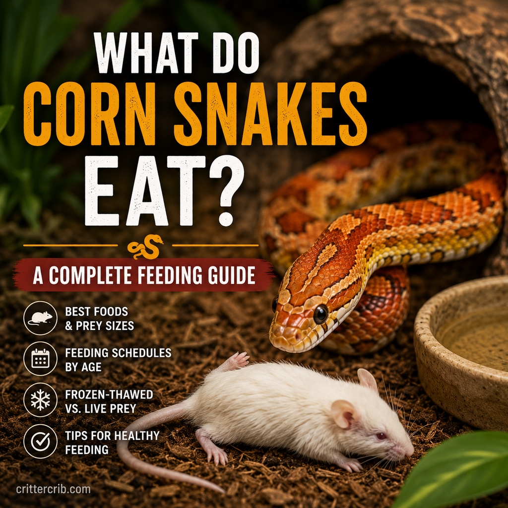 Corn snake with appropriately sized mouse prey illustrating a corn snake feeding guide