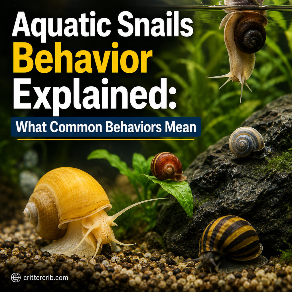 Aquatic snails exploring a planted aquarium for a guide explaining common snail behaviors