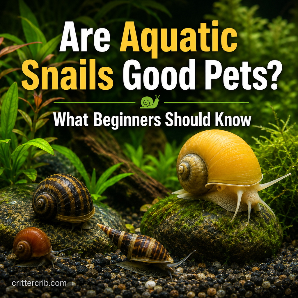 Aquatic snails exploring rocks and plants in a freshwater aquarium
