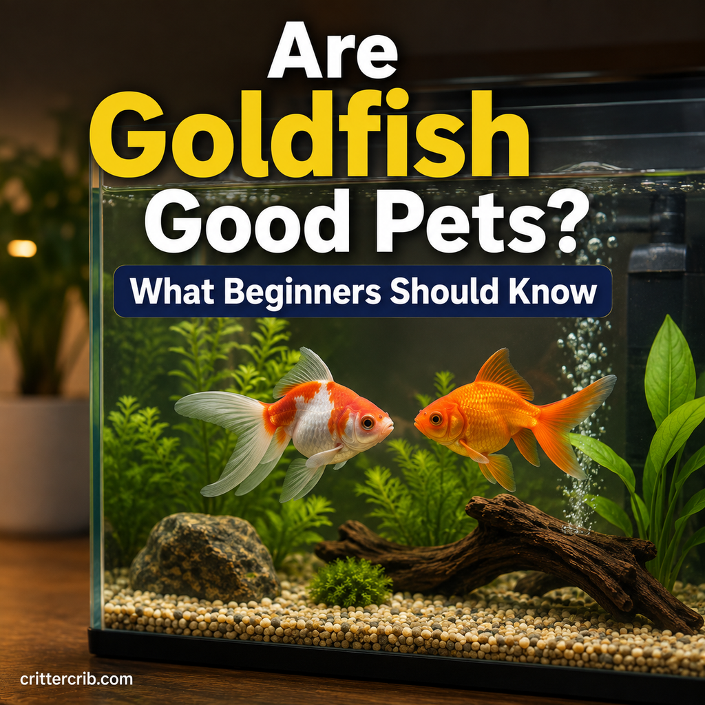 Goldfish swimming in a planted home aquarium for beginner goldfish owners