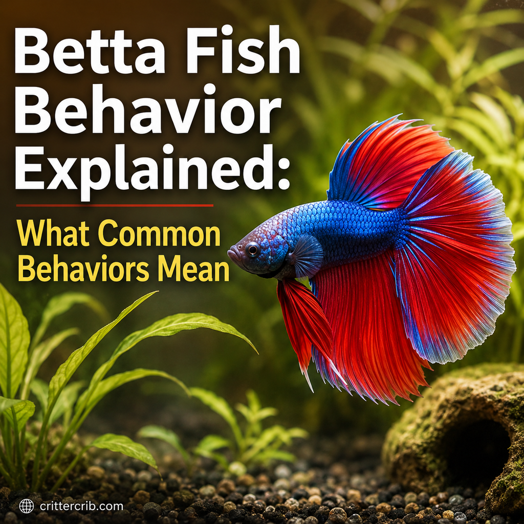 Betta fish swimming in a planted aquarium for a guide explaining common betta fish behaviors