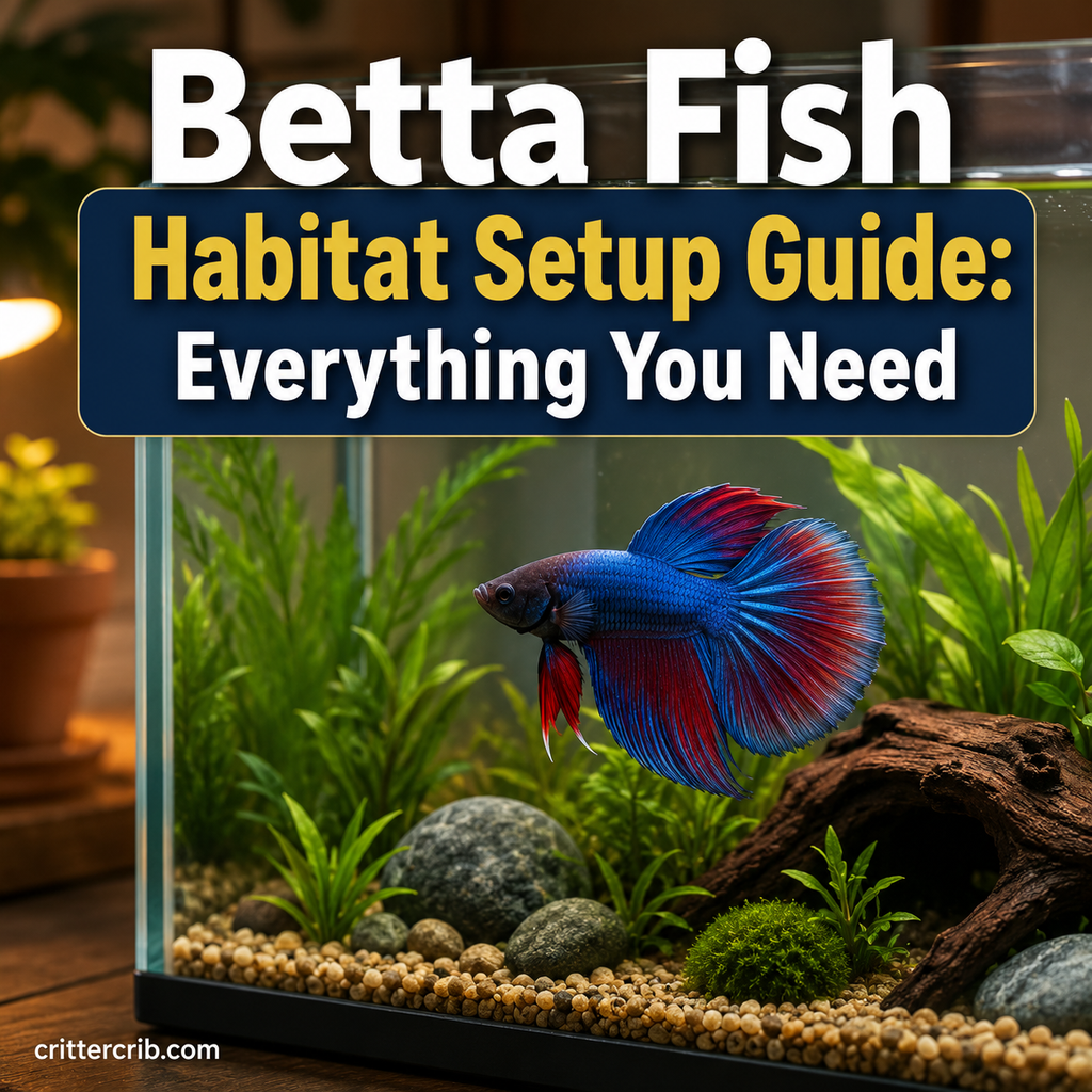Betta fish swimming in a planted aquarium habitat with rocks and driftwood