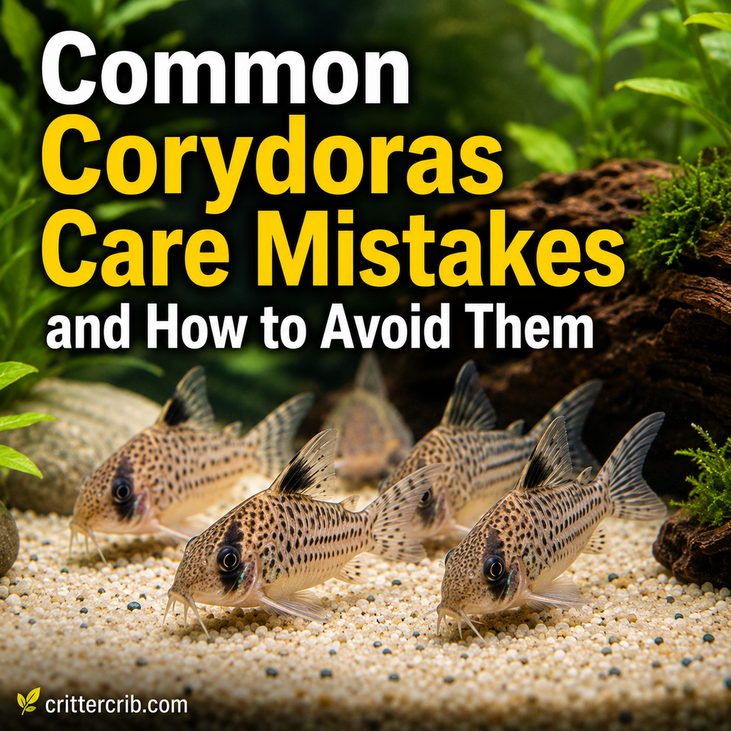 Group of Corydoras catfish in a planted aquarium illustrating common Corydoras care mistakes
