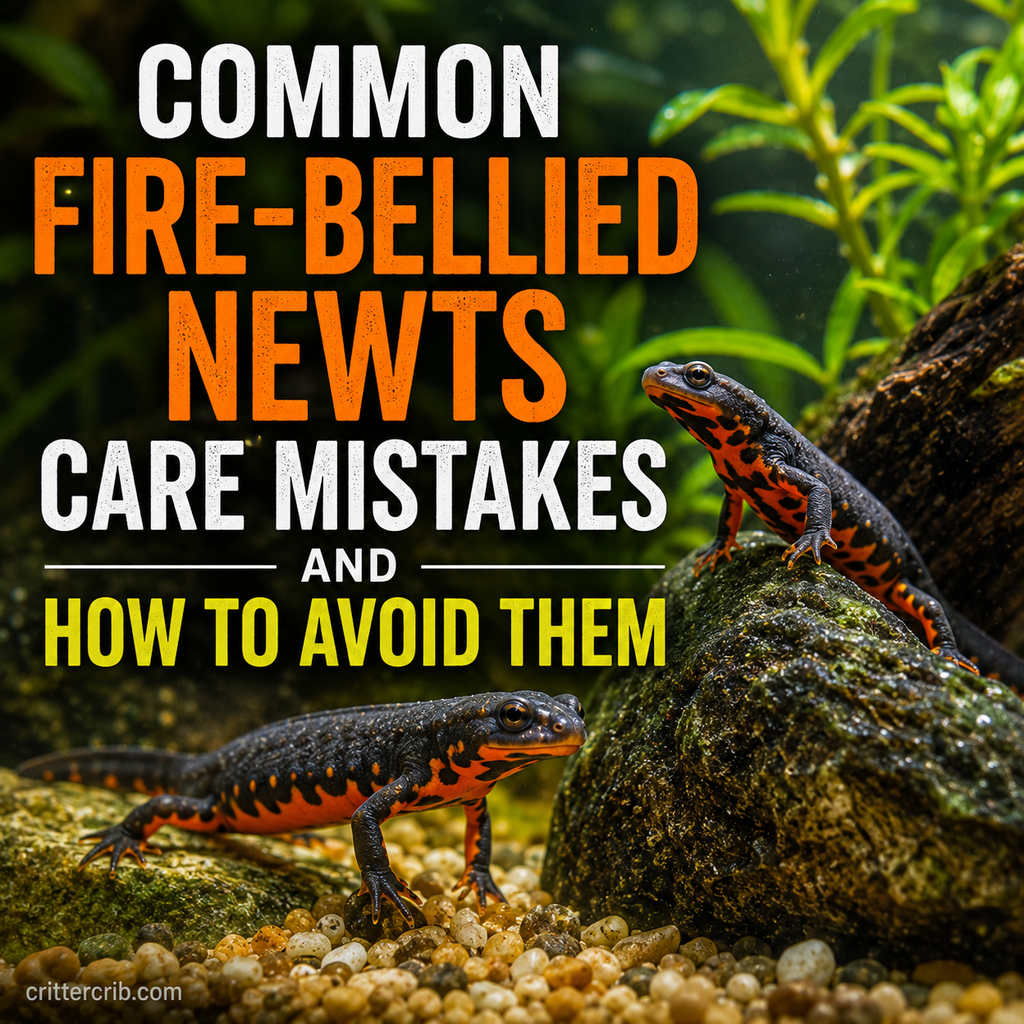 Fire-bellied newts in a natural aquarium illustrating common care mistakes and how to avoid them