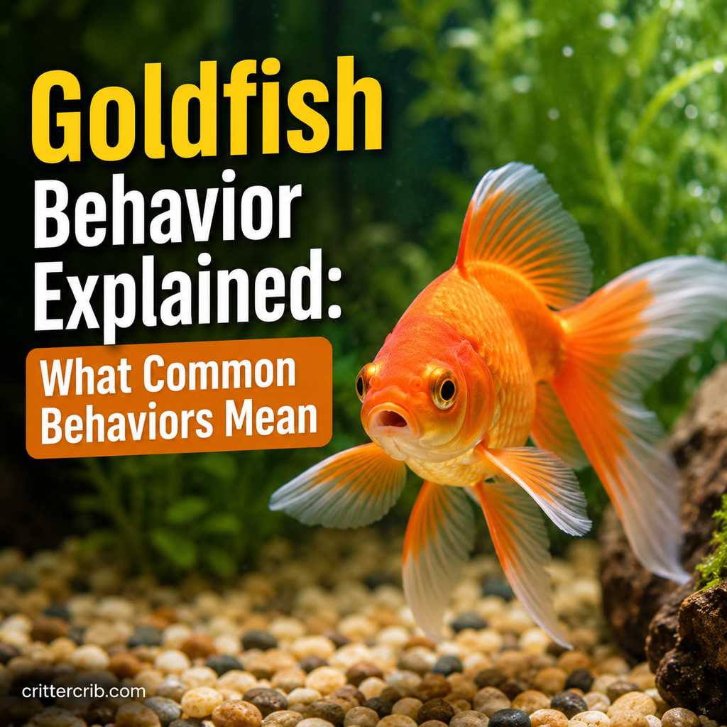 Goldfish swimming in an aquarium for a guide explaining common goldfish behaviors and what they mean
