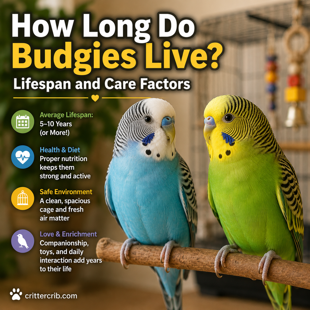 Two pet budgies perched together in a comfortable indoor bird-care environment