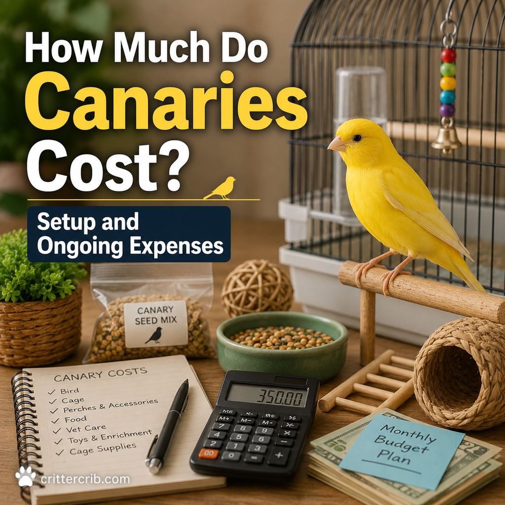 Pet canary with cage, food, supplies, calculator, and budget planner