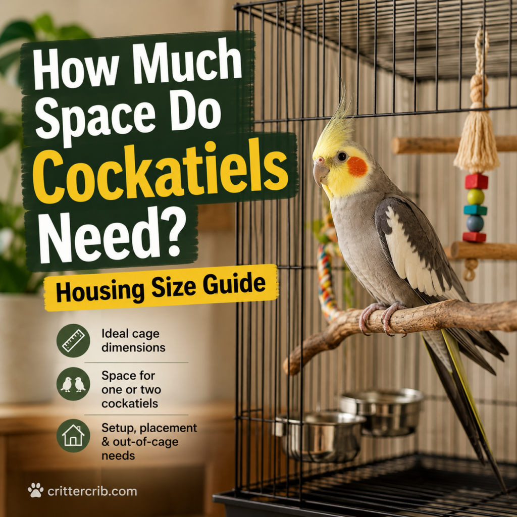 Cockatiel perched inside a spacious cage illustrating proper cockatiel housing size