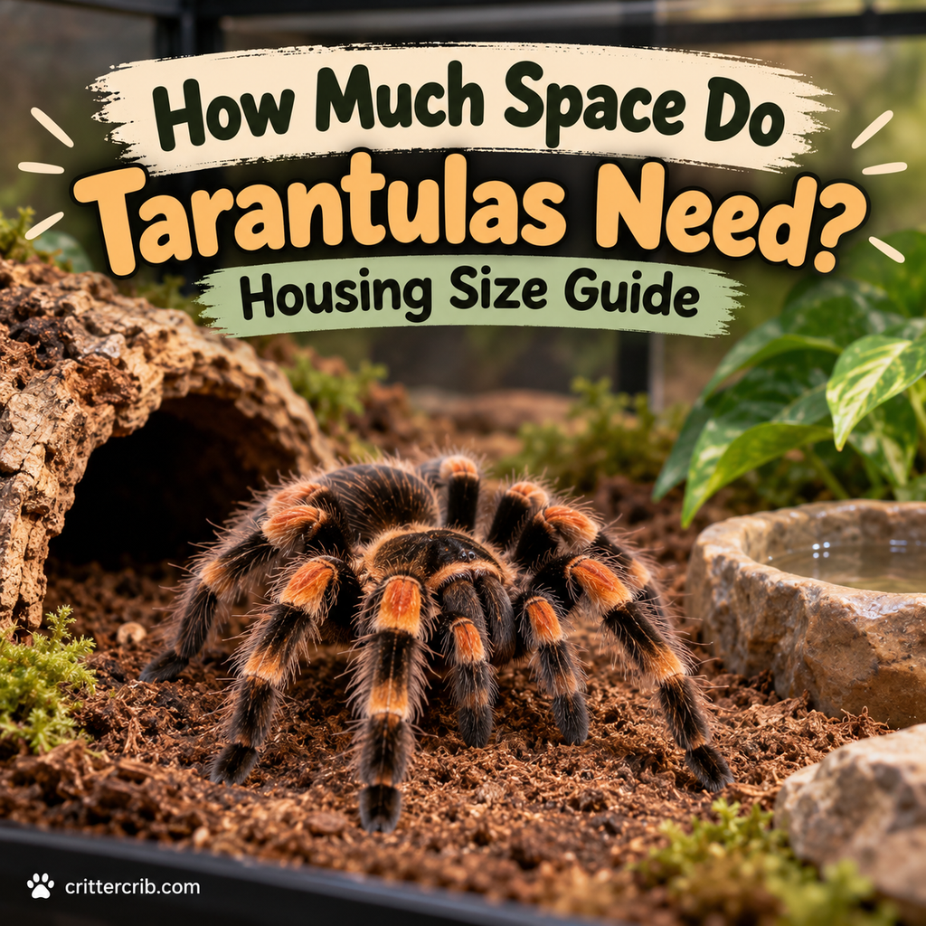 Tarantula in a natural terrarium with substrate, hide, plants, and water dish