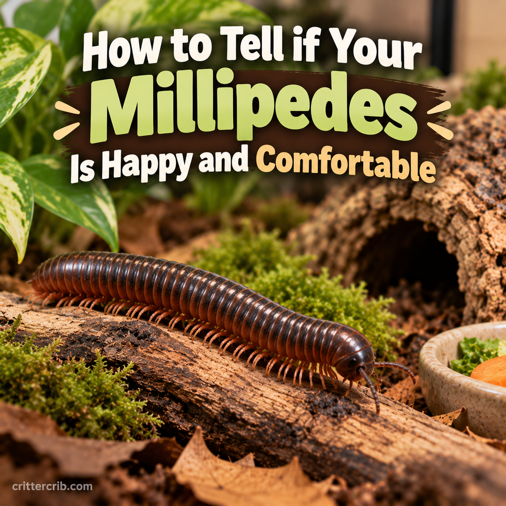 Healthy pet millipede exploring a natural terrarium with moss, leaf litter, and wood