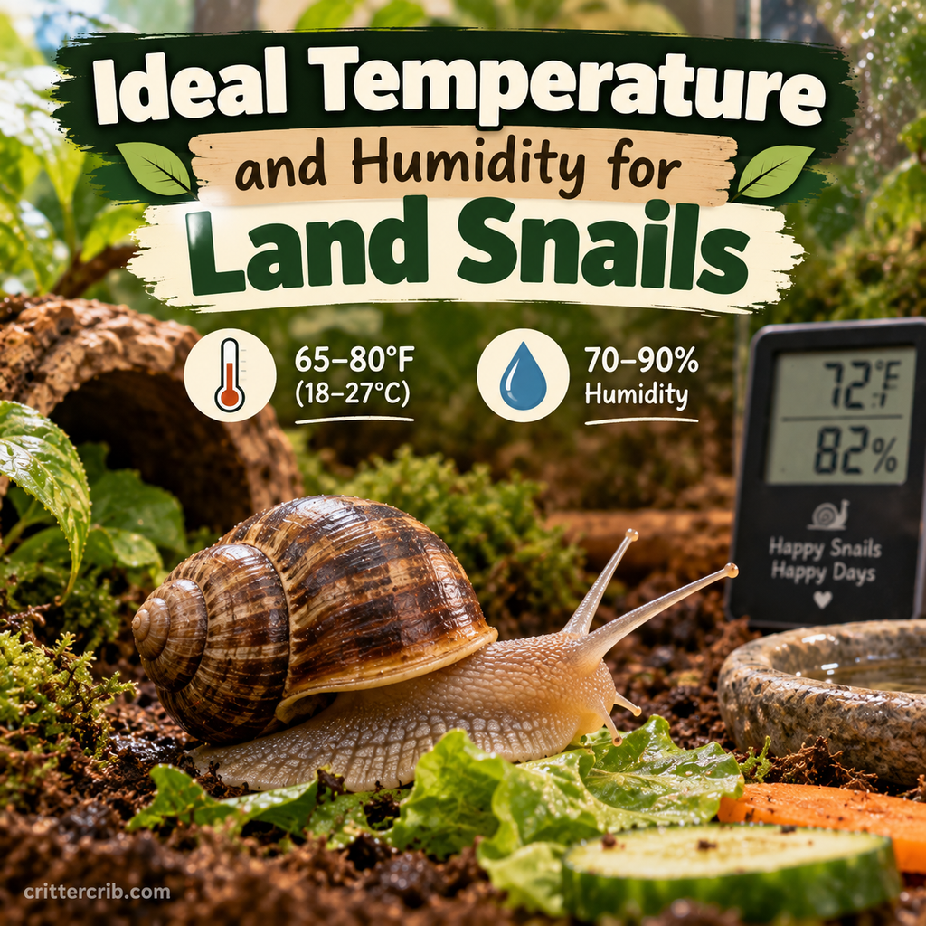 Land snail in a humid terrarium with thermometer and hygrometer
