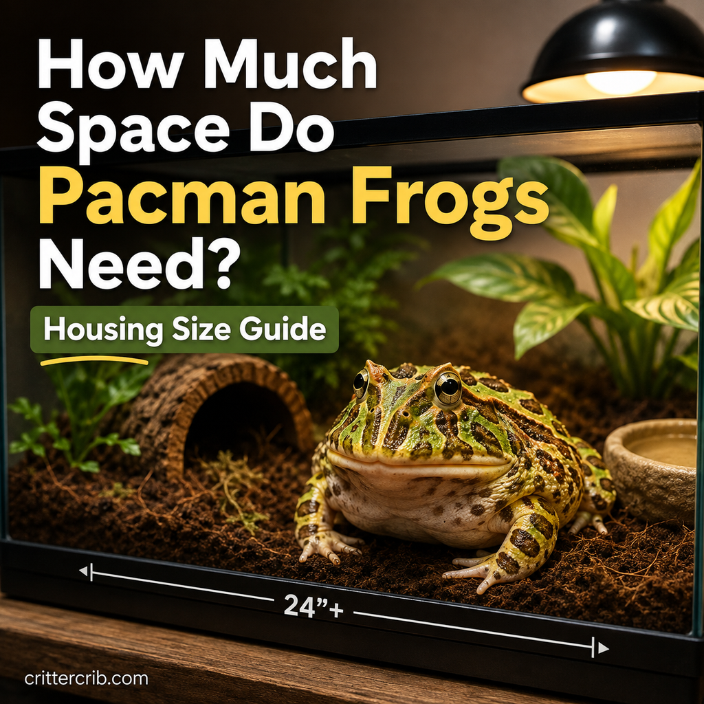 Pacman frog in a terrarium illustrating recommended enclosure and tank size