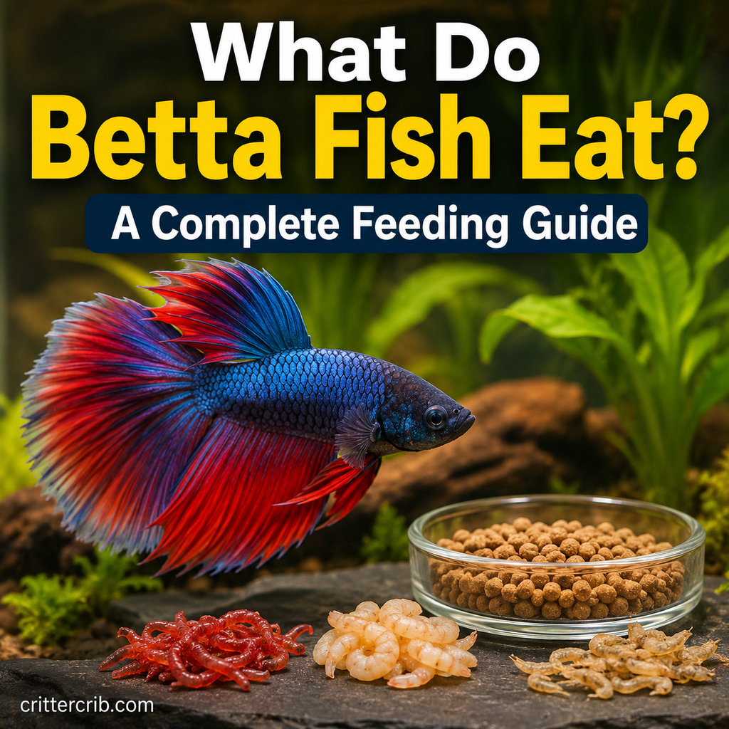 Betta fish with pellets and other foods for a betta fish feeding guide